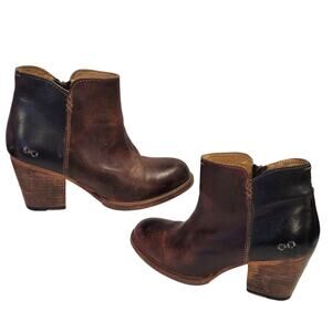 Bed Stu Yell Bootie Women Size 8 Leather Ankle Boot Brown Two Toned Side Zip